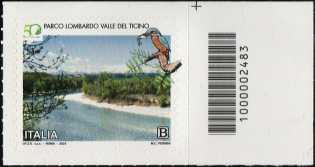 Giornata mondiale della natura - Parchi d'Italia : Parco  lombardo della Valle del Ticino - francobollo con codice a barre n° 2483  a   DESTRA  in  alto