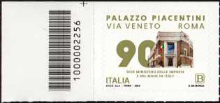 Palazzo Piacentini - 90° Anniversario della inaugurazione - francobollo con codice a barre n° 2256 a SINISTRA in alto