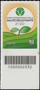 Anno internazionale della Salute delle Piante - francobollo con codice a barre n° 2032 in BASSO a destra