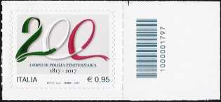 Bicentenario della istituzione del Corpo di Polizia Penitenziaria - francobollo con codice a barre n° 1797 