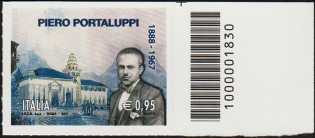 Cinquantenario della morte di Piero Portaluppi - Architetto - francobollo con codice a barre n° 1830 a Destra in alto