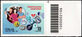 Professioni Sanitarie - francobollo con codice a barre n° 2106 a DESTRA in alto