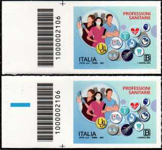 Professioni Sanitarie - coppia di francobolli con codice a barre n° 2106 a SINISTRA alto-basso