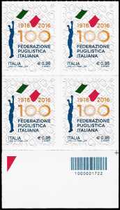 Centenario della fondazione della Federazione Pugilistica Italiana - quartina  con codice a barre n° 1722