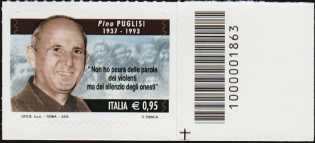 Il senso civico - Lotta alla mafia : Pino Puglisi - francobollo con codice a barre n° 1863 a DESTRA in basso