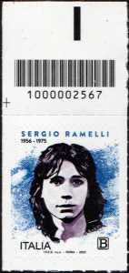 Sergio Ramelli : 50° anniversario della scomparsa - francobollo con codice a barre n° 2567  in  ALTO  a  sinistra