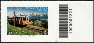 Trenino del Renon - dal 1907 - francobollo con codice a barre n° 2221 a DESTRA in basso
