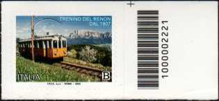 Trenino del Renon - dal 1907 - francobollo con codice a barre n° 2221 a DESTRA in alto