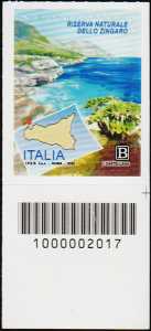 Riserva Naturale dello Zingaro - Sicilia - francobollo con codice a barre n° 2017 in BASSO a destra