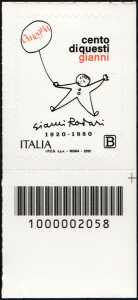 Gianni Rodari - Centenario della nascita - francobollo con codice a barre n° 2058 in BASSO a desta