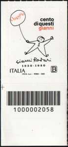 Gianni Rodari - Centenario della nascita - francobollo con codice a barre n° 2058 in BASSO a sinistra