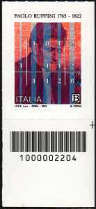 Paolo Ruffini - Bicentenario della scomparsa - francobollo con codice a barre n° 2204 in BASSO a destra