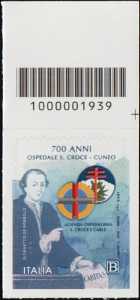 Ospedale " S. Croce e Carle" di Cuneo  - 7° Centenario della fondazione - francobollo con codice a barre n° 1939 in ALTO a destra