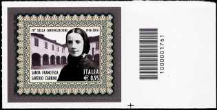 0° Anniversario della canonizzazione di Santa Francesca Saverio Cabrini - francobollo con codice a barre n° 1761 