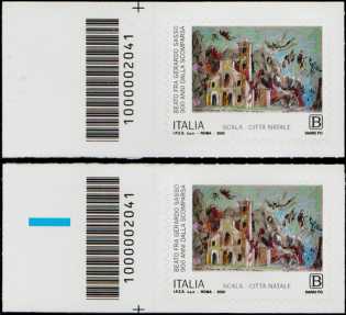 Beato  Gerardo Sasso -  9° Centenario della scomparsa - tariffa B - coppia di francobolli con codice a barre n° 2041 a SINISTRA alto-basso