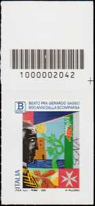 Beato  Gerardo Sasso -  9° Centenario della scomparsa - tariffa B zona 1 - francobollo con codice a barre n° 2042 in ALTO a destra