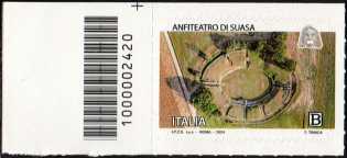 Teatri storici : Anfiteatro romano di Suasa - francobollo con codice a barre n° 2420  a SINISTRA   in  alto