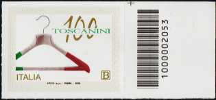 Industrie Toscanini S.r.l. - Centenario della fondazione - francobollo con codice a barre n° 2053 a DESTRA in alto