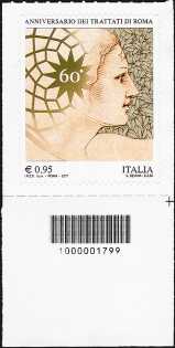 60° Anniversario dei Trattati di Roma - francobollo con codice a barre n° 1799 