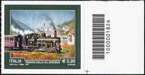 Il trenino della Valgardena - francobollo con codice a barre n° 1826