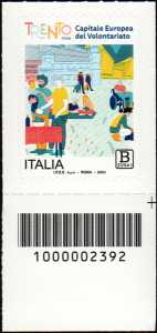 Il patrimonio naturale e paesaggistico - Città d'Italia - Trento capitale europea del volontariato - francobollo con codice a barre n° 2392 in BASSO a destra