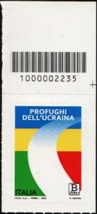 Il senso civico  : Profughi dell'Ucraina - francobollo con codice a barre n° 2235 in  ALTO a destra
