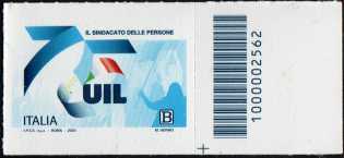 UIL - Unione Italiana Lavoratori - francobollo con codice a barre n° 2562 a  DESTRA  in  basso