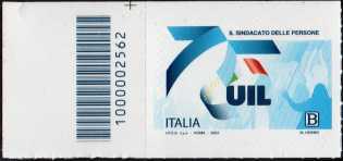 UIL - Unione Italiana Lavoratori - francobollo con codice a barre n° 2562 a  SINISTRA  in  alto