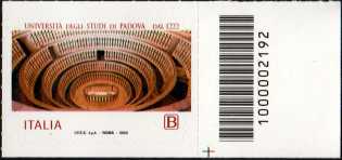 Università degli Studi di Padova - VIII° Centenario della fondazione - francobollo con codice a barre n° 2192 a DESTRA in basso