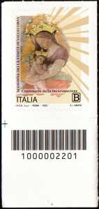 Madonna della Sanità di Vallecorsa - Centenario dell'incoronazione - francobollo con codice a barre n° 2201 in BASSO a sinistra