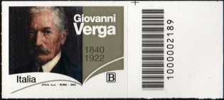 Giovanni Verga - Centenario della morte - francobollo con codice a barre n° 2189 a DESTRA in alto