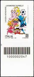Sandra Mondaini e Raimondo Vianello - 10° Anniversario della scomparsa - francobollo con codice a barre n° 2047 in BASSO a sinistra