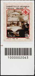 Gabinetto Scientifico Letterario G.P. Vieusseux - Firenze - Bicentenario della fondazione - francobollo con codice a barre n° 2063 in BASSO a sinistra