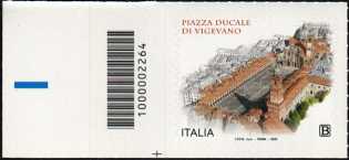 Patrimonio artistico e culturale italiano : Piazza Ducale a Vigevano - francobollo con codice a barre n° 2264 a SINISTRA in basso