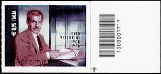50° Anniversario della morte di Elio Vittorini - francobollo con codice a barre n° 1717