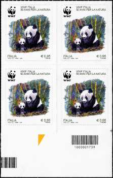 50° Anniversario della fondazione del WWF Italia - quartina  con codice a barre n° 1739