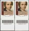 2018 - " Eccellenze del sapere " - Genio femminile italiano :  Maria Gaetana Agnesi - coppia di francobolli con codici a barre n° 1857 in BASSO destra-sinistra 