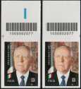 2020 - Carlo Azeglio Ciampi - Centenario della nascita - coppia di francobolli con codice a barre n° 2077 in ALTO destra-sinistra