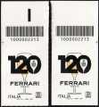 Cantina 'Ferrari' Trento - 120° Anniversario della fondazione - coppia di francobolli con codice a barre n° 2213 in ALTO destra-sinistra