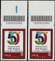 2020 - Regioni a Statuto Speciale - 50° Anniversario della istituzione - coppia di francobolli con codice a barre n° 2086 in ALTO sinistra-destra