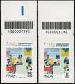 Città d'Italia - Trento capitale europea del volontariato - coppia di francobolli con codice a barre n° 2392 in ALTO destra-sinistra