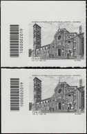 2020 - Patrimonio artistico culturale italiano - Basilica Cattedrale di Volterra - IX centenario della dedicazione a Santa Maria Assunta - coppia di francobolli con codice a barre n° 2019 a SINISTRA alto-basso