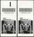 Le eccellenze italiane dello spettacolo :  Lina Wertmüller - coppia di francobolli con codice a barre n° 2258 in  ALTO destra-sinistra