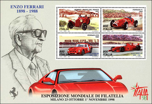 «Italia '98» - Esposizione Mondiale di Filatelia, Milano - «Giornata della Ferrari» - foglietto