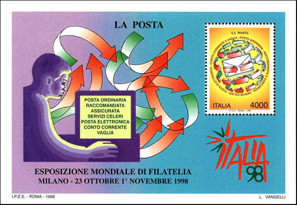«Italia '98» - Esposizione mondiale di Filatelia, Milano - «Giornata delle Poste» - foglietto
