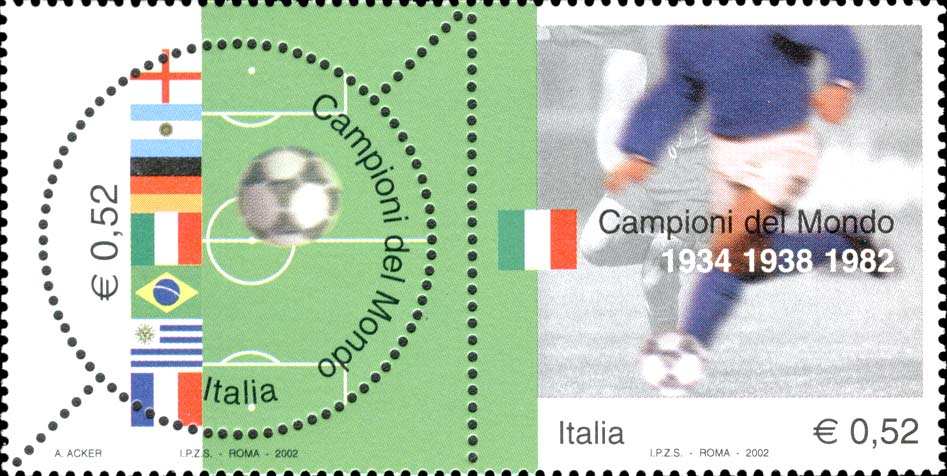 Lo sport italiano - Nazionali campioni del mondo di calcio nel XX secolo - Emissione congiunta con Argentina, Brasile, Francia, Germania ed Uruguay