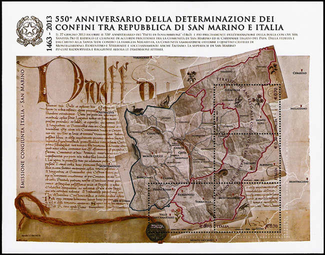 550° Anniversario della determinazione dei confini tra Repubblica di San Marino ed Italia  -  emissione congiunta con San Marino - foglietto