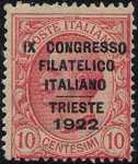 1922 - IX Congresso Filatelico Italiano - Trieste - francobolli del 1906-1919 sovrastampati