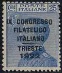 1922 - IX Congresso Filatelico Italiano - Trieste - francobolli del 1906-1919 sovrastampati