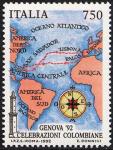 «Genova '92» - Celebrazioni Colombiane nel 5° Centenario della scoperta dell'America - Carta del 1° viaggio di Colombo